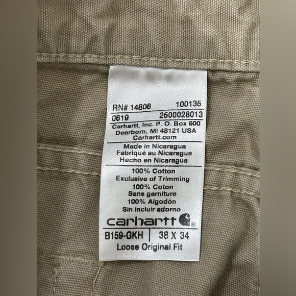 Carhartt B159 GKH Loose Fit Canvas Carpenter Khaki Work Pants - Size 38x34 *Read - Picture 5 of 5